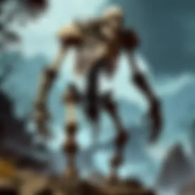 A close-up view of the skeletal giant's facial features, emphasizing its eerie expression and hollowed eyes.
