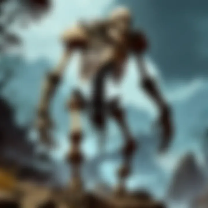 A close-up view of the skeletal giant's facial features, emphasizing its eerie expression and hollowed eyes.