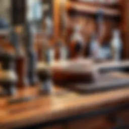 Barber's tools on a vintage wooden countertop