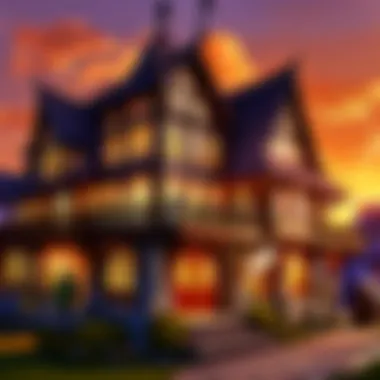 A captivating view of the Wharfmaster Inn in World of Warcraft, showcasing its stunning architecture against a vibrant sunset.