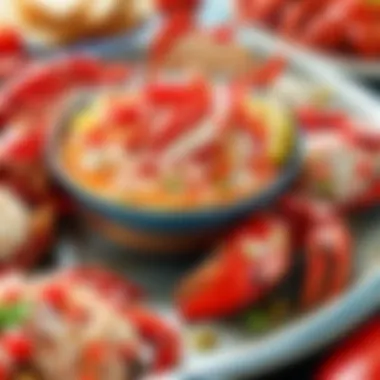 A close-up of tender crab meat infused with tangy sauces and spices.