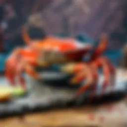 A beautifully plated dish of tangy crab garnished with fresh herbs and citrus.