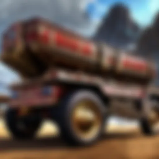 A detailed view of a drake trailer showcasing its unique design features