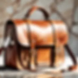 Elegant brown leather satchel bag resting on a marble table
