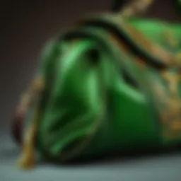 Exquisite craftsmanship of a hunter green leather purse