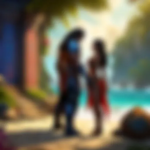 Illustration of a mysterious tropical island setting with a hidden love affair