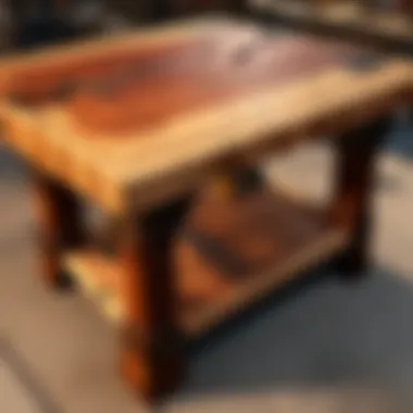 A woodworking project being executed on the Armor Butcher Block Clamping Table, highlighting its functionality