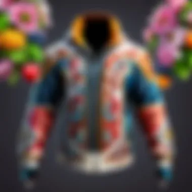 Artistic representation of blooming flowers integrated into a modern jacket design