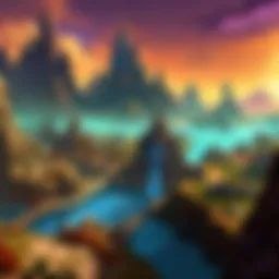 A panoramic view of the Shadowlands realms showcasing their unique landscapes