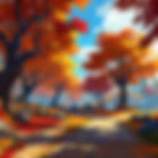 A picturesque autumn landscape in a World of Warcraft zone, showcasing vibrant foliage.