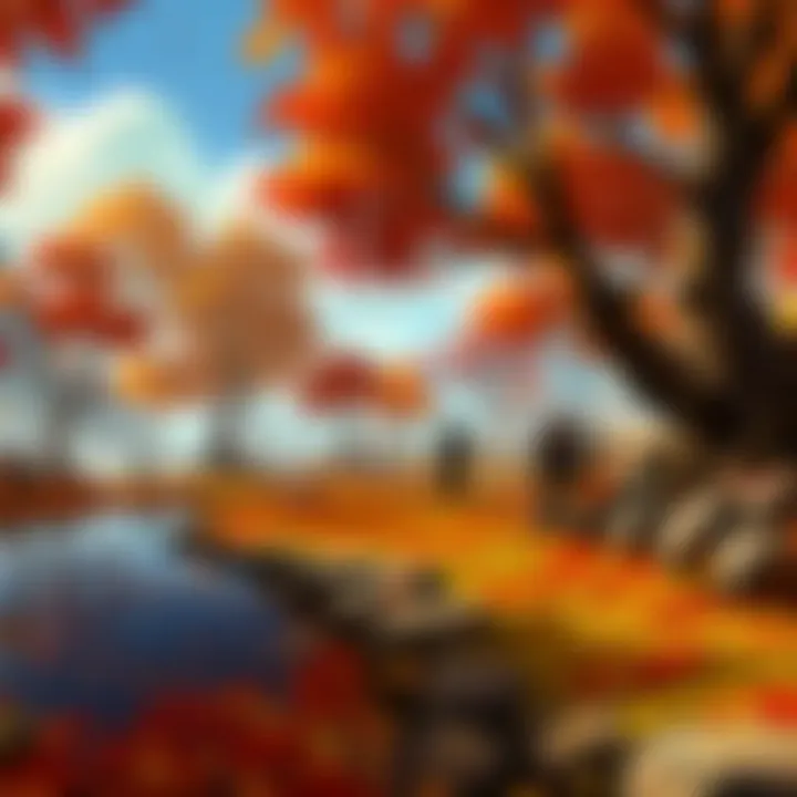 A gathering of players engaging in seasonal events against a backdrop of autumn scenery.