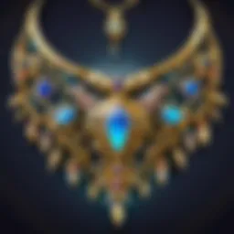 A detailed close-up of a necklace adorned with gems from World of Warcraft.