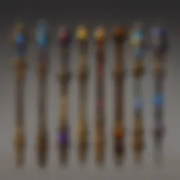 A collection of various magician wands showcasing unique designs and enchantments.
