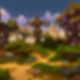 An overview of a vibrant World of Warcraft landscape showcasing diverse terrain