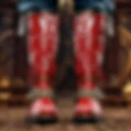 A detailed view of blood boots showcasing intricate designs