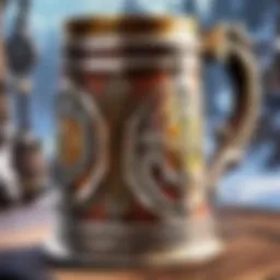 A decorative tankard showcasing intricate designs inspired by the factions in World of Warcraft.