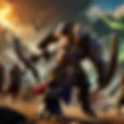 An epic battle scene from the Warcraft cinematic universe showcasing iconic characters