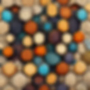 Close-up view of hexagonal tiles with detailed textures