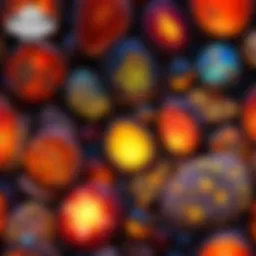 A close-up view of luminescent glow pebbles showcasing their vibrant colors