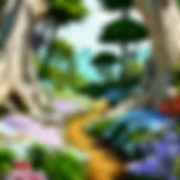 A vibrant forest filled with colorful herbs