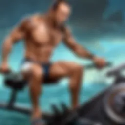 Kevin Spacey in deep contemplation next to the rowing machine