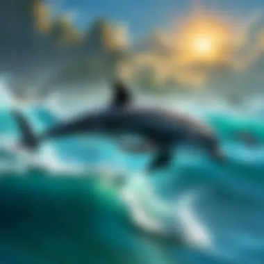 Energetic display of dolphin behavior Dolphin leaping out of the water