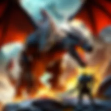 Warrior Battling a Giant Dragon