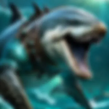 The presence of a predator Shark swimming menacingly in the deep sea