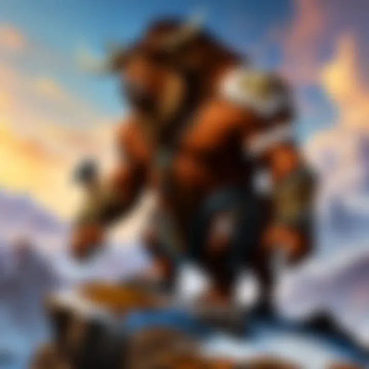 Majestic Tauren warrior standing atop a mountain peak