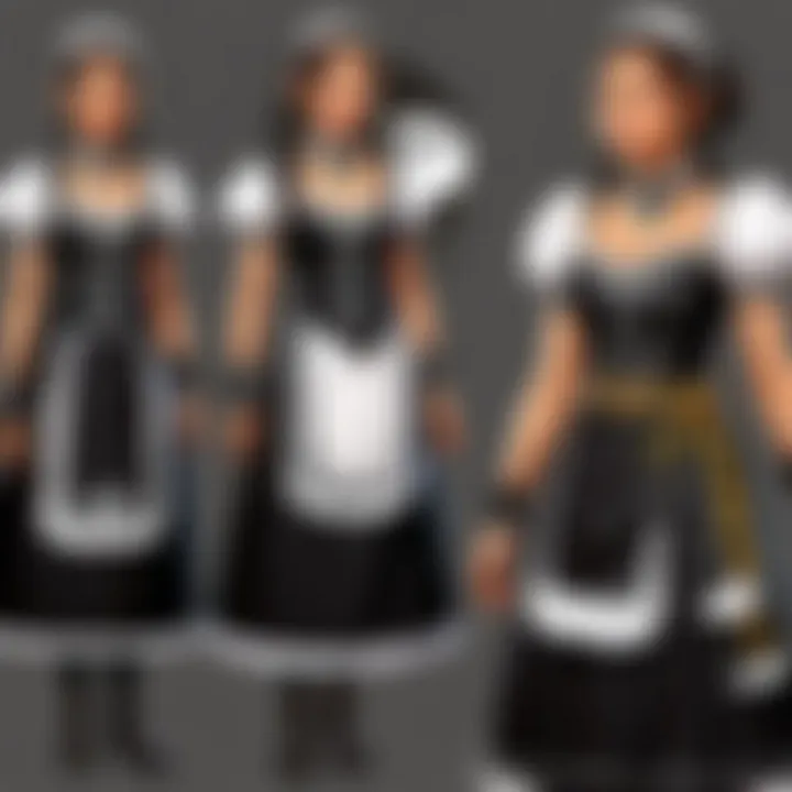 Cultural variations of maid outfits from different regions, illustrating diversity