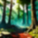 Illustration of a mystical forest setting with hidden blood work location