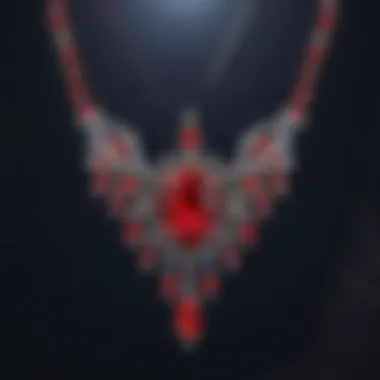 Red crystal necklace against a backdrop of shimmering stars