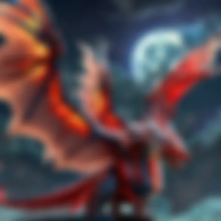 Enigmatic red dragon soaring through a starlit sky