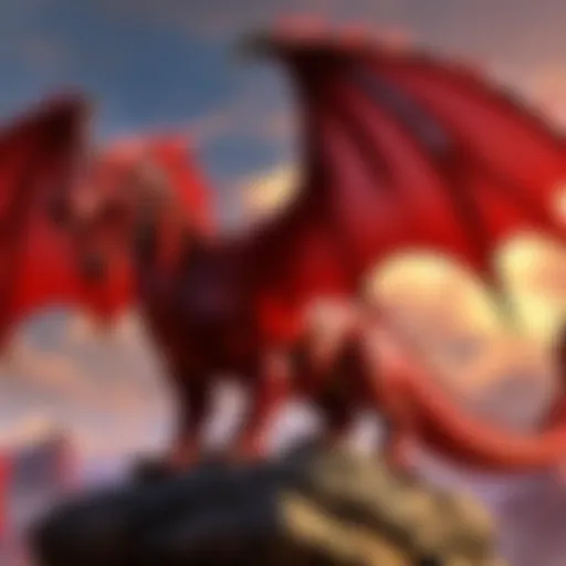 Majestic red dragon overlooking a vast landscape