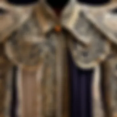 Exquisite Embroidery Detail on Silk Cape Intricate silk cape embroidery close-up