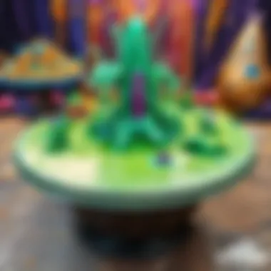 Colorful slime party table setup with themed plates and cups