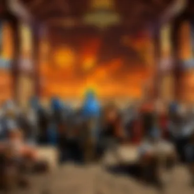 Guild Meeting in a Virtual Environment A guild meeting in a vibrant online environment, emphasizing teamwork.
