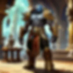 A vibrant auction house bustling with players trading items.