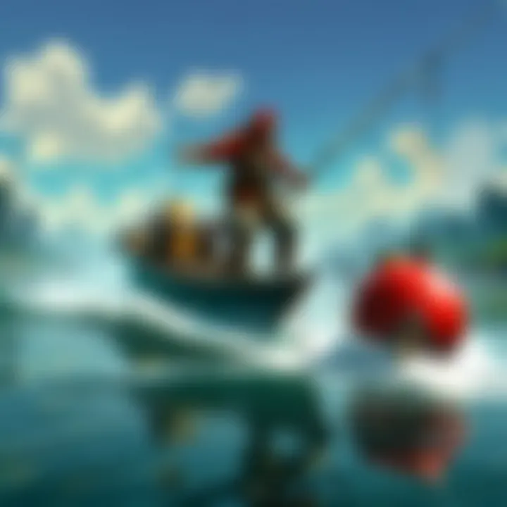 Close-up of a fishing bobber in action on a lake surface
