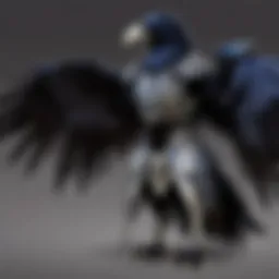 A detailed view of the raven outfit showcasing its intricate design and dark aesthetics.