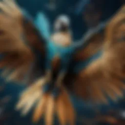 Close-up of a bird's wing showcasing intricately patterned flight feathers.