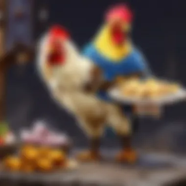Charming Chicken Vendor The charming chicken vendor in a bustling town square within World of Warcraft.