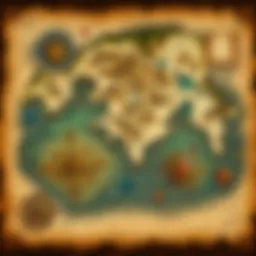 An intricate treasure map showcasing hidden locations.