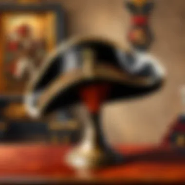Vintage tricorn hat displayed on a grand historical setting