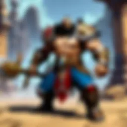 Warrior practicing combat skills on hitting dummy