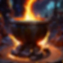 A mystical fire cauldron glowing with fiery hues