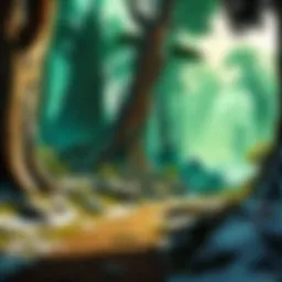 Mystical World of Warcraft landscape with towering ancient trees