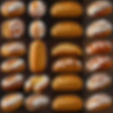 Variety of barley bread rolls on a wooden board