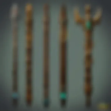 Various types of druid staves displayed together