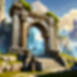 Mystical World of Warcraft landscape with ancient ruins